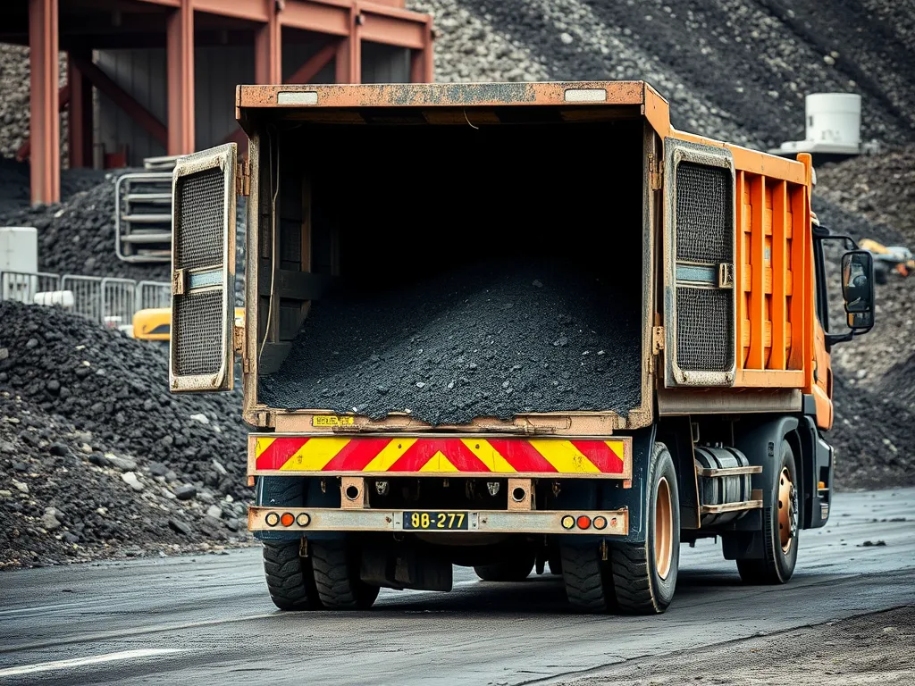 Truck loaded with hot asphalt for safe lifting and moving.