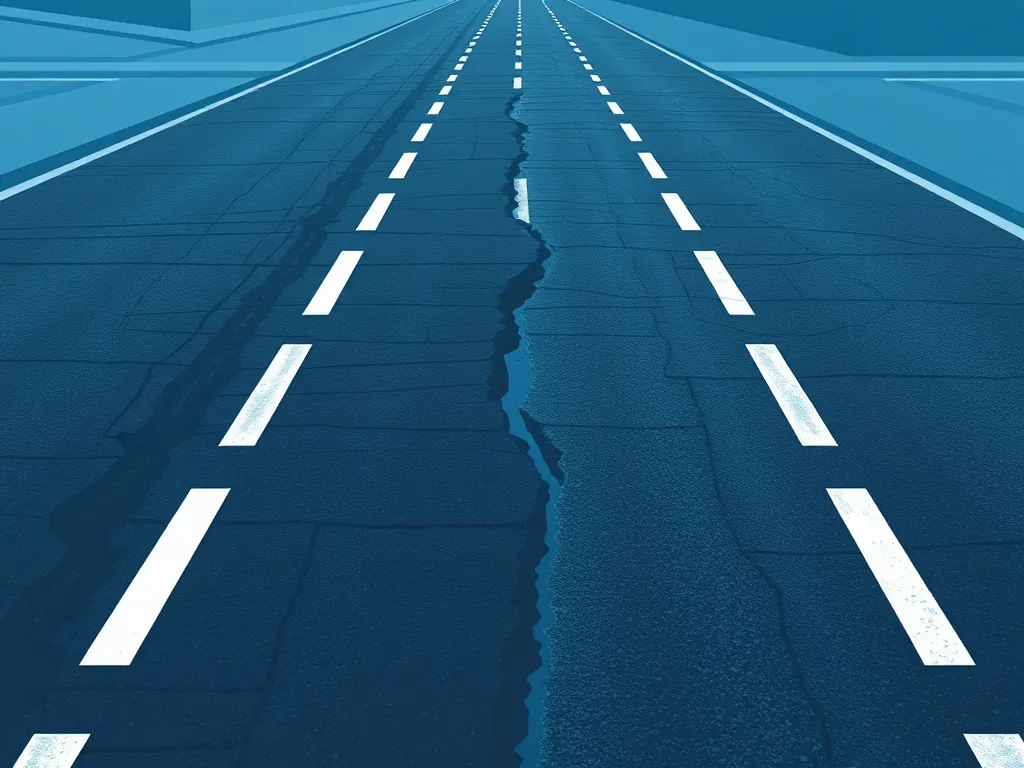 Cracked asphalt road highlighting the effects of traffic on pavement durability