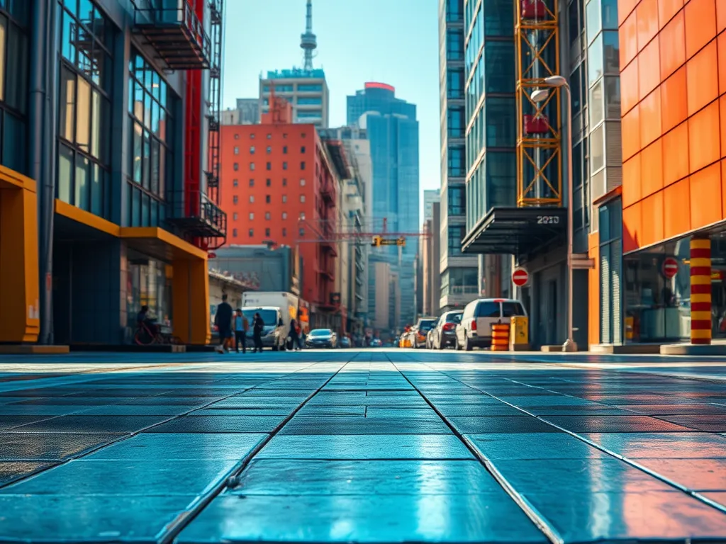 A vibrant city street showcasing urban asphalt and its environmental implications.
