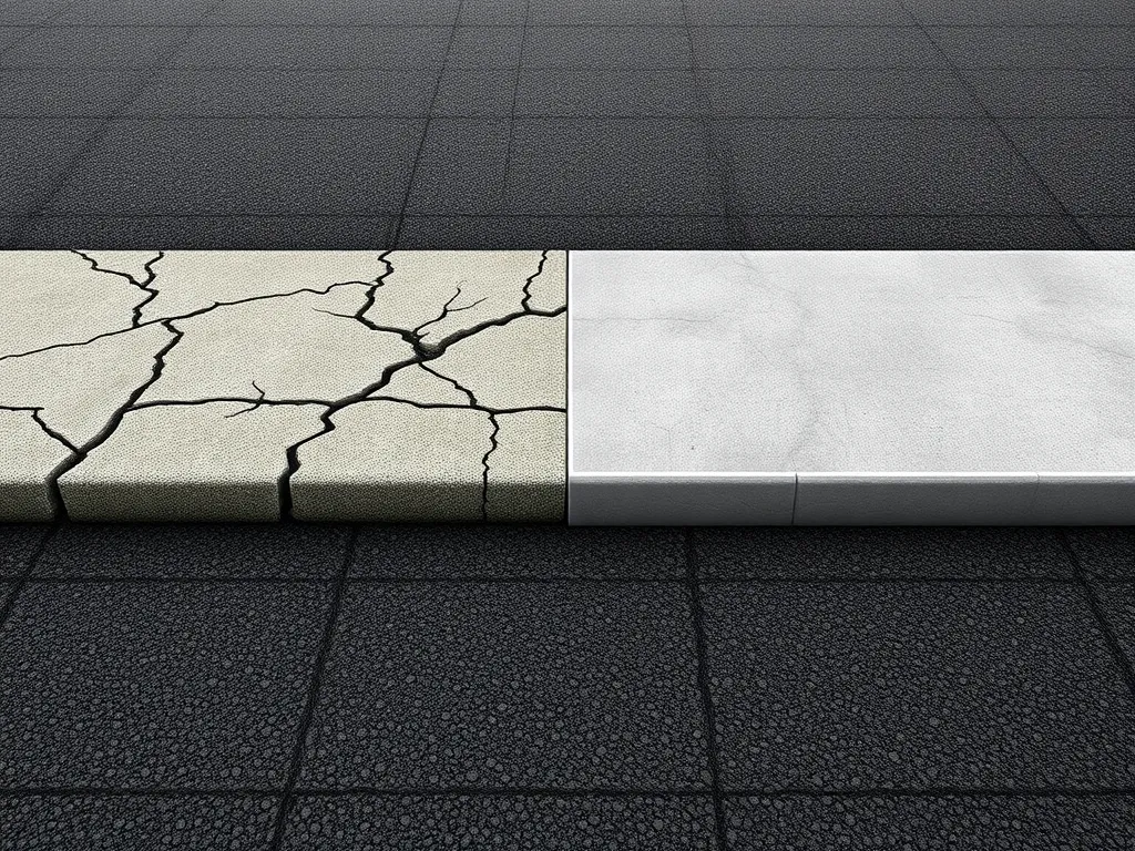 Comparison of asphalt and concrete surfaces showing long-term UV exposure effects