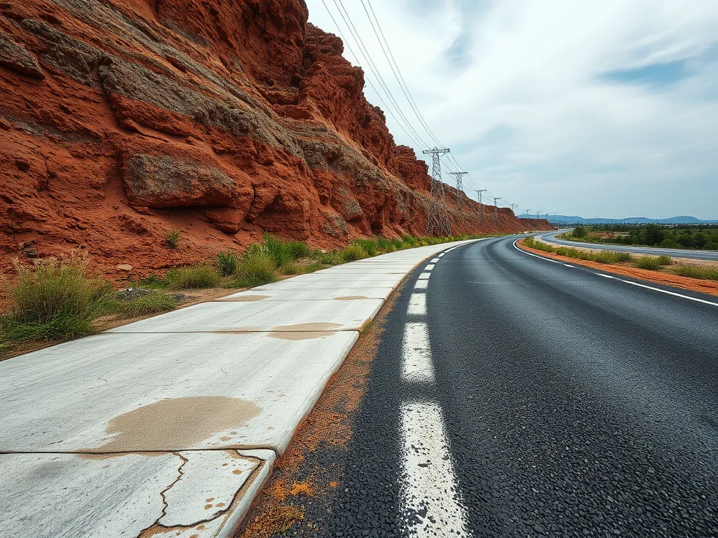 Comparison of asphalt and concrete roads showing UV exposure effects
