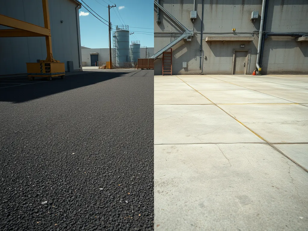 Comparison of asphalt and concrete surfaces showing effects of UV exposure