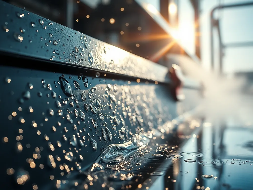 Close-up of water droplets on asphalt sealers emphasizing UV protection benefits.