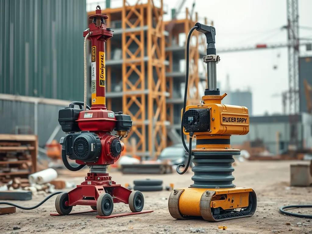 Comparison of vibratory plate compactor and traditional compactor on a construction site