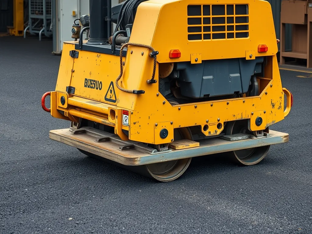 Vibratory plate compactor on asphalt surface for ground compaction, comparing vibratory and traditional compactors.