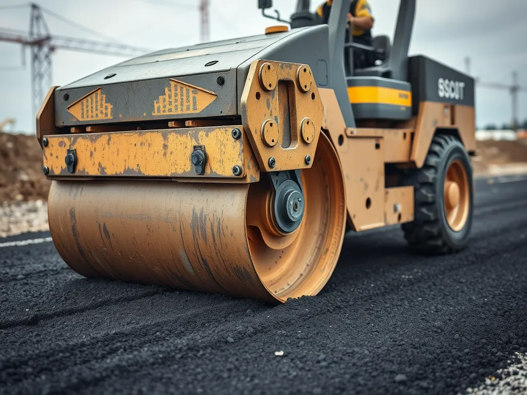 A vibratory roller compacting asphalt for road construction best practices
