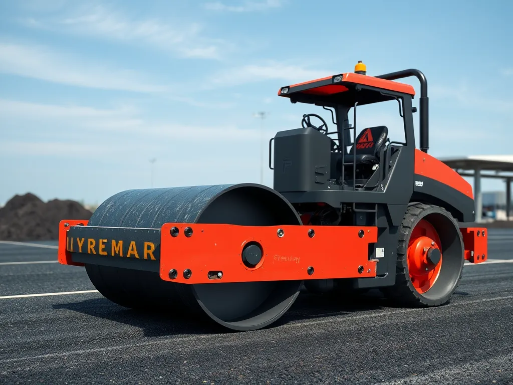 Vibratory roller on a construction site, essential for compaction in roadwork.