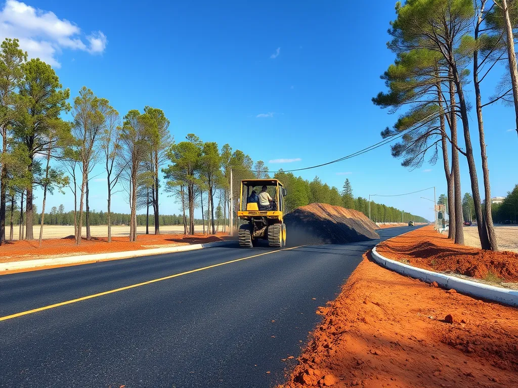 A road construction site showcasing warm mix asphalt application techniques.