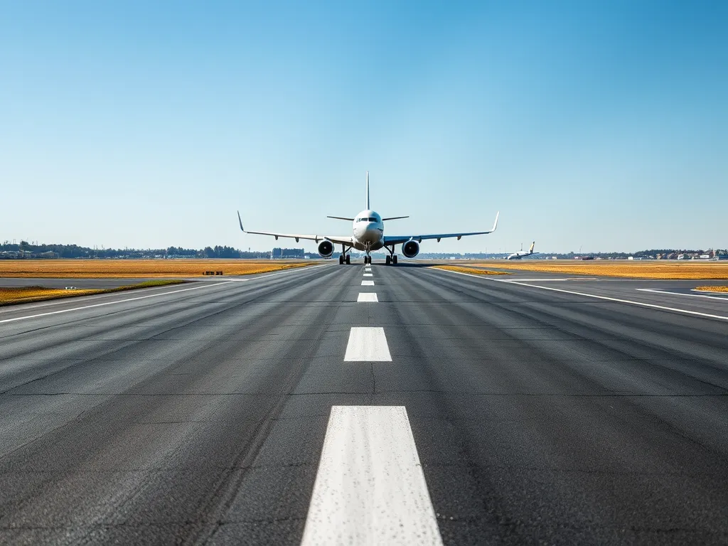 A clear runway at an airport showcases the durability and quality of warm mix asphalt.