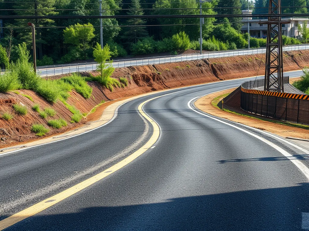 Curved road paved with warm mix asphalt showcasing its smooth finish and environmental benefits