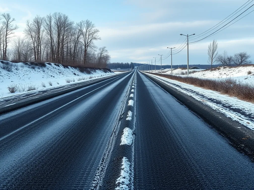 A snowy road showcasing warm mix asphalt performance in cold climates