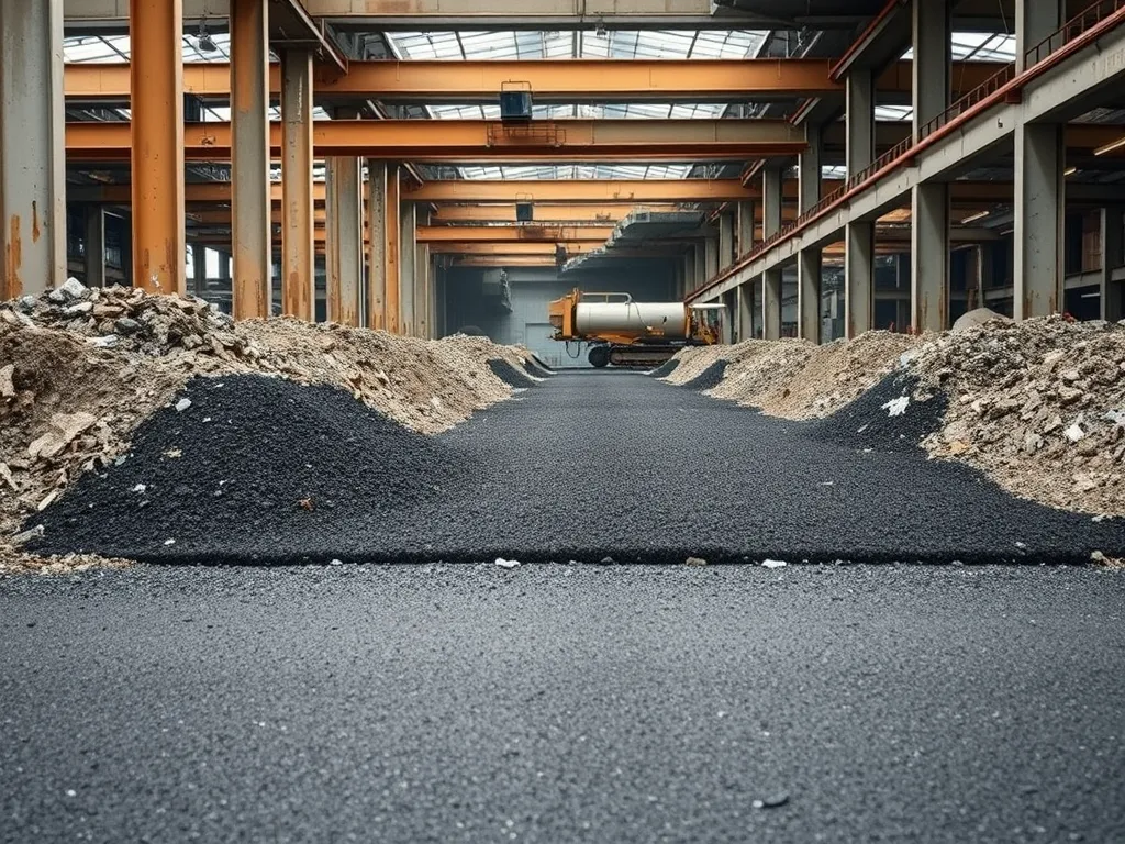 Inside a warm mix asphalt production facility showing environmentally friendly asphalt being laid.