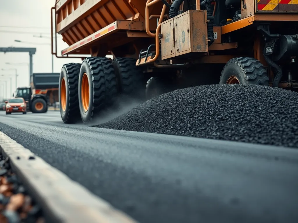 Truck delivering warm mix asphalt for construction, illustrating material selection.