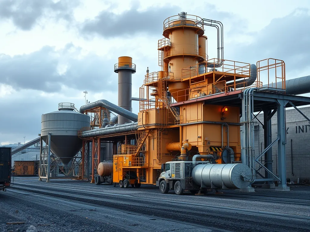 Warm mix asphalt plant showcasing modern technology for eco-friendly paving solutions.