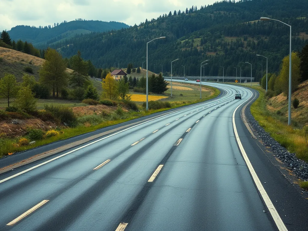 A scenic highway demonstrating the effectiveness of warm mix asphalt recycling techniques in road construction.