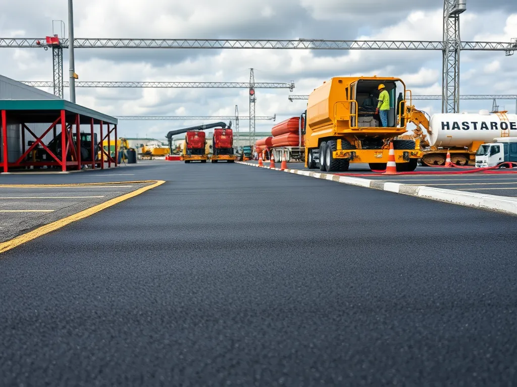 Asphalt surface repair equipment used for water damage mitigation.