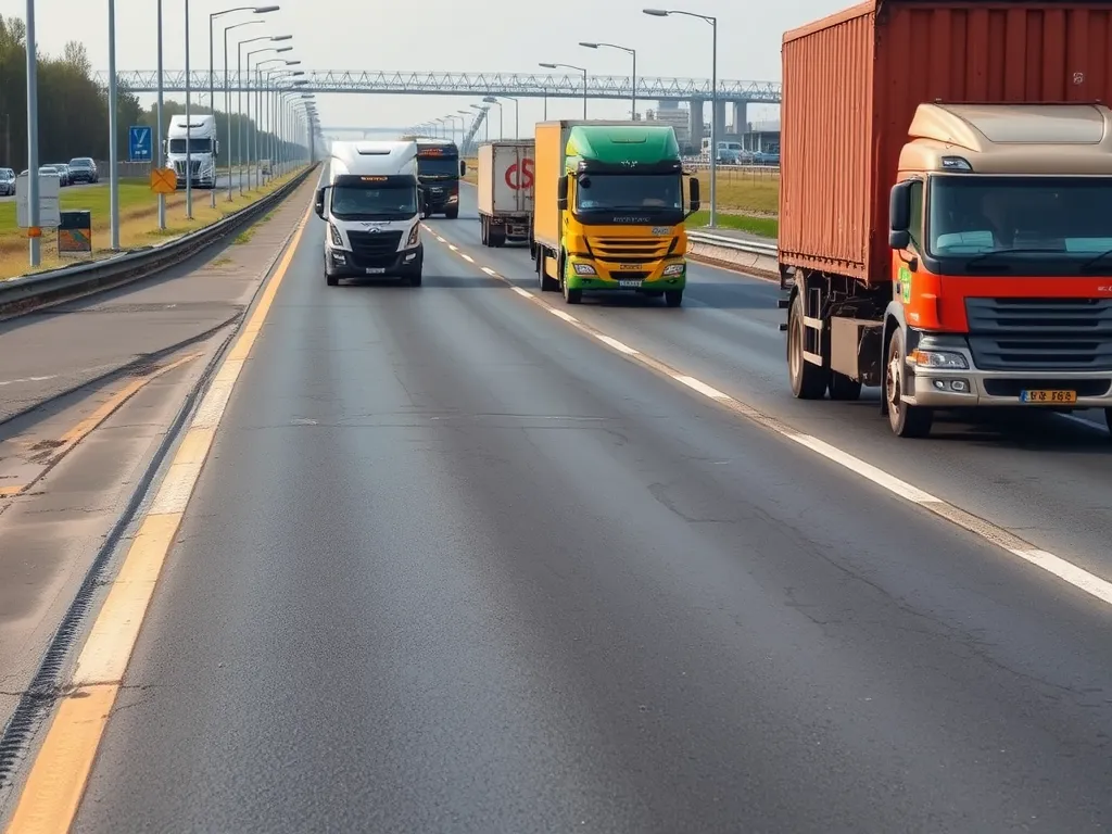 Trucks driving on a well-compacted highway base, illustrating the importance of a solid foundation for vehicles.