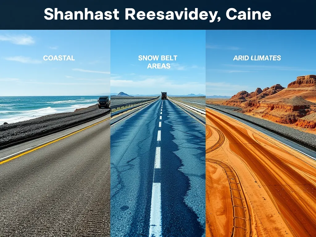 Roads in coastal, snow belt areas, and arid climates highlighting when to resurface asphalt.