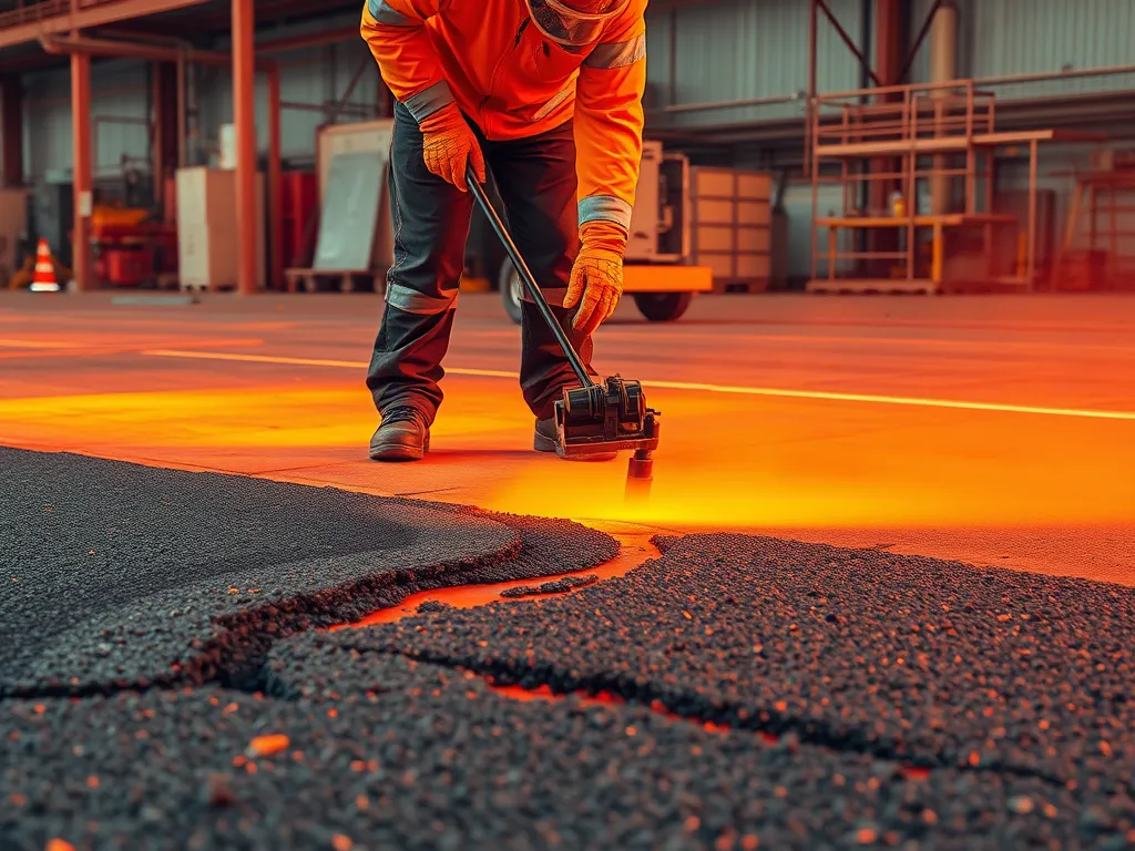 Worker inspecting a cracked asphalt surface to understand why asphalt cracks