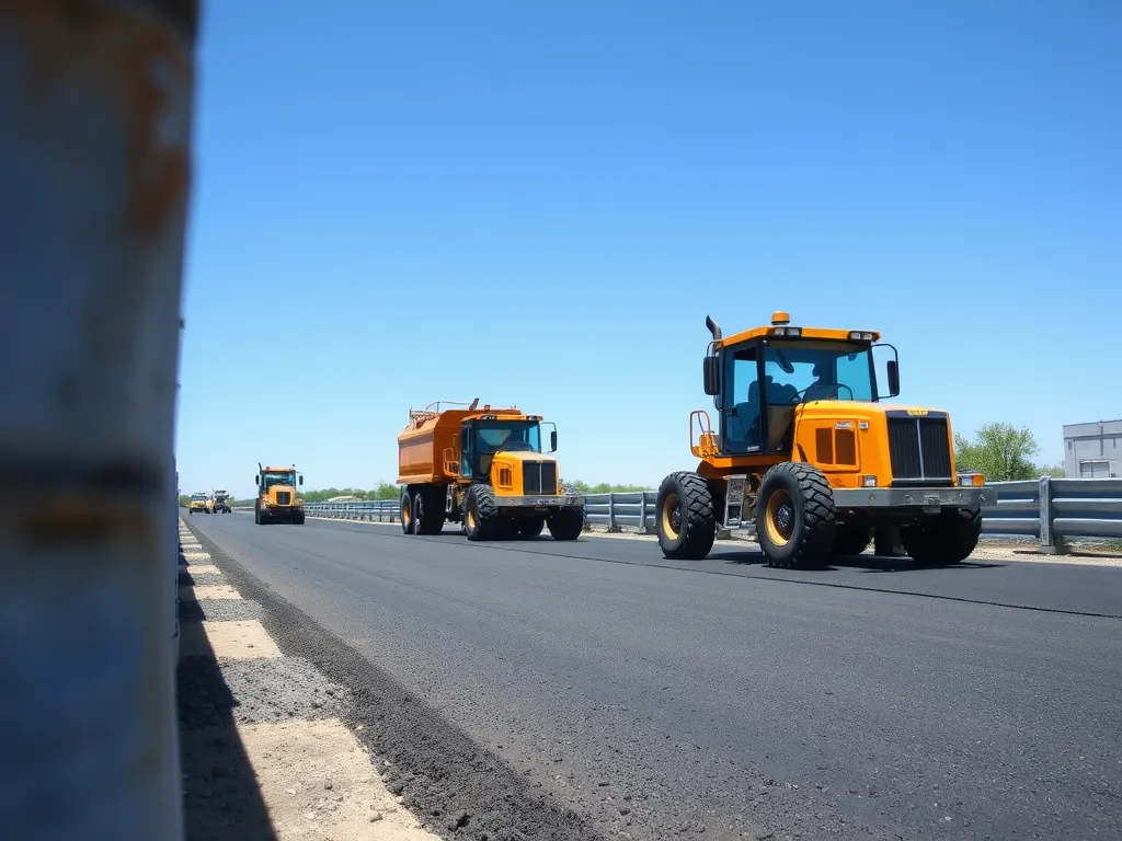 Heavy machinery working on asphalt calculations for road construction