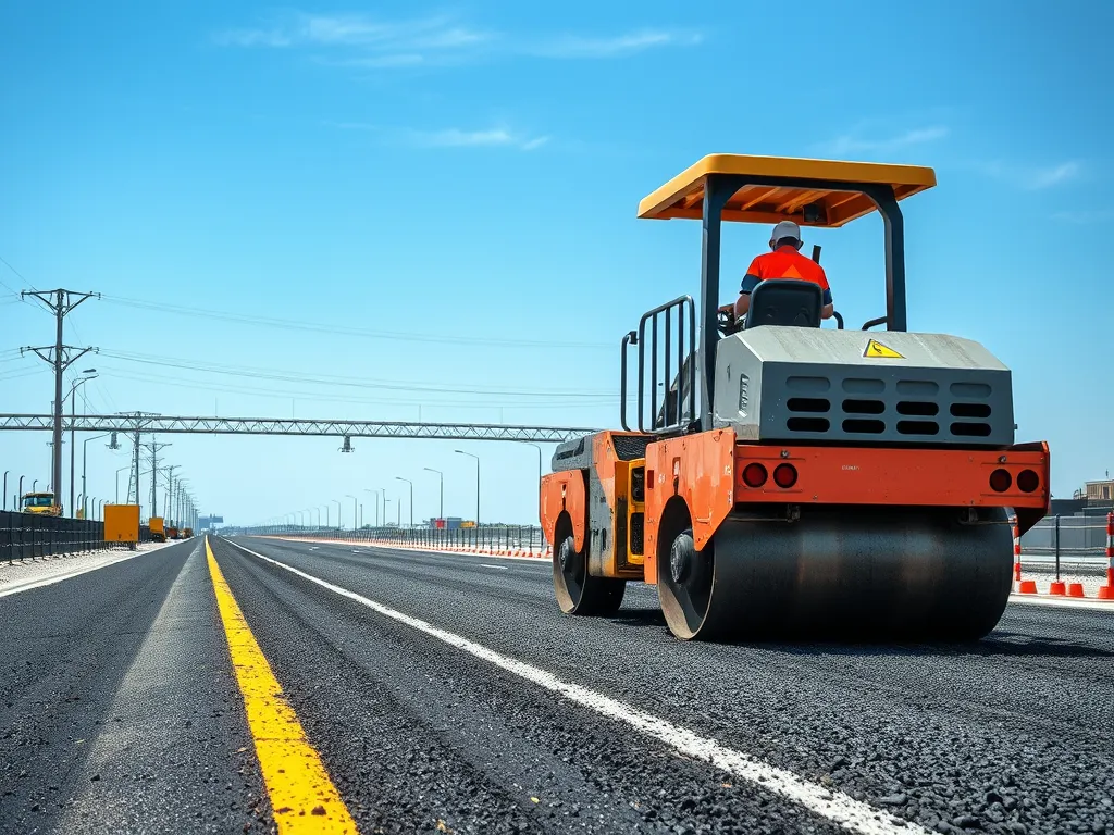 Heavy machinery working on an asphalt driveway, ideal for hiring a contractor.