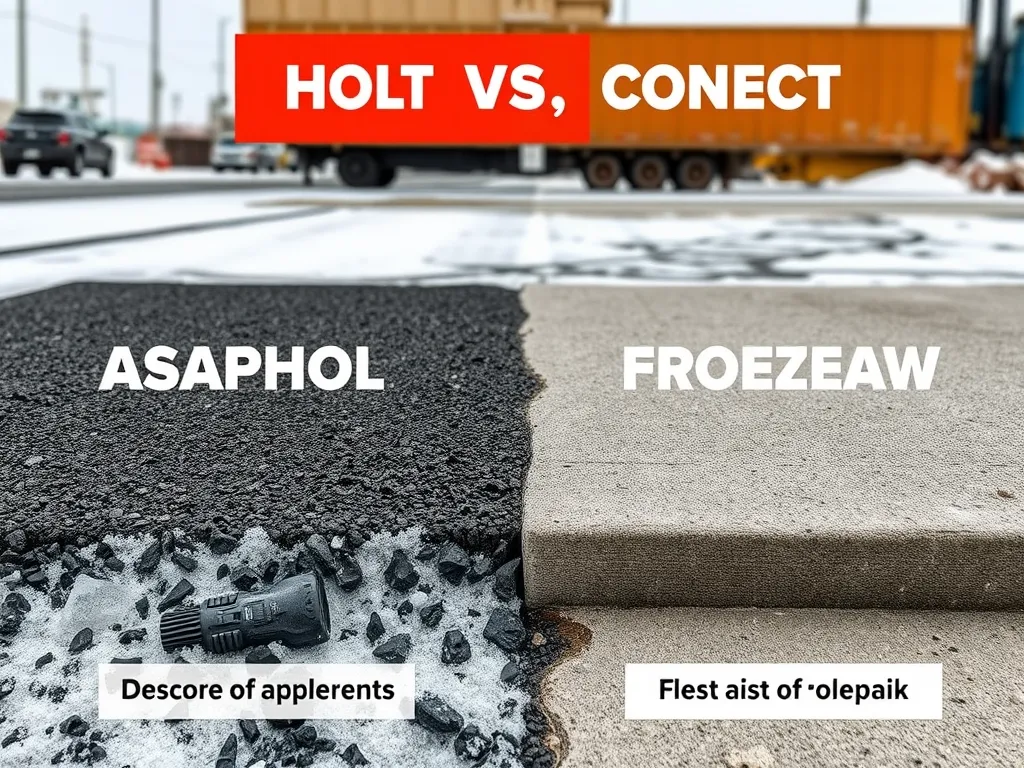 Comparison of asphalt and concrete surfaces highlighting the durability of asphalt driveways.