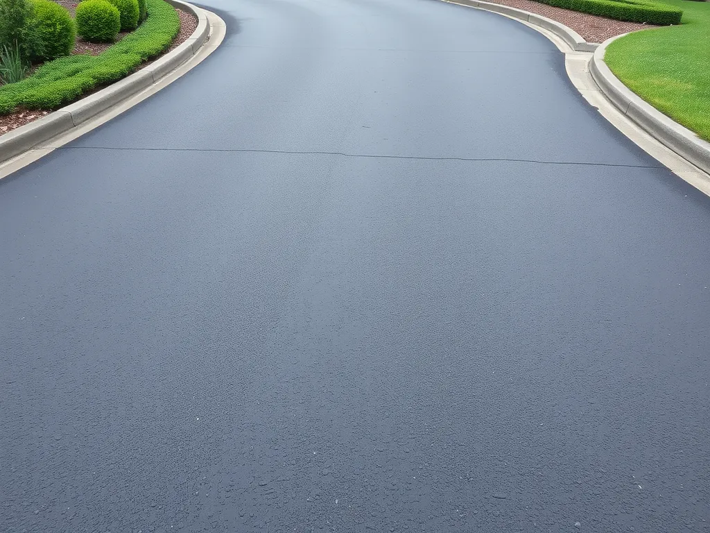 Freshly paved asphalt driveway enhancing home curb appeal and property value