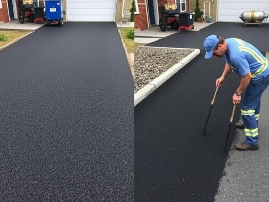 Comparison of DIY and professional asphalt driveway repairs with freshly laid asphalt