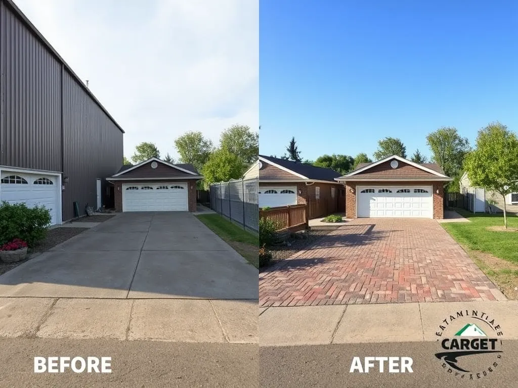 Comparison of asphalt driveway before and after installation, highlighting the increase in property value.