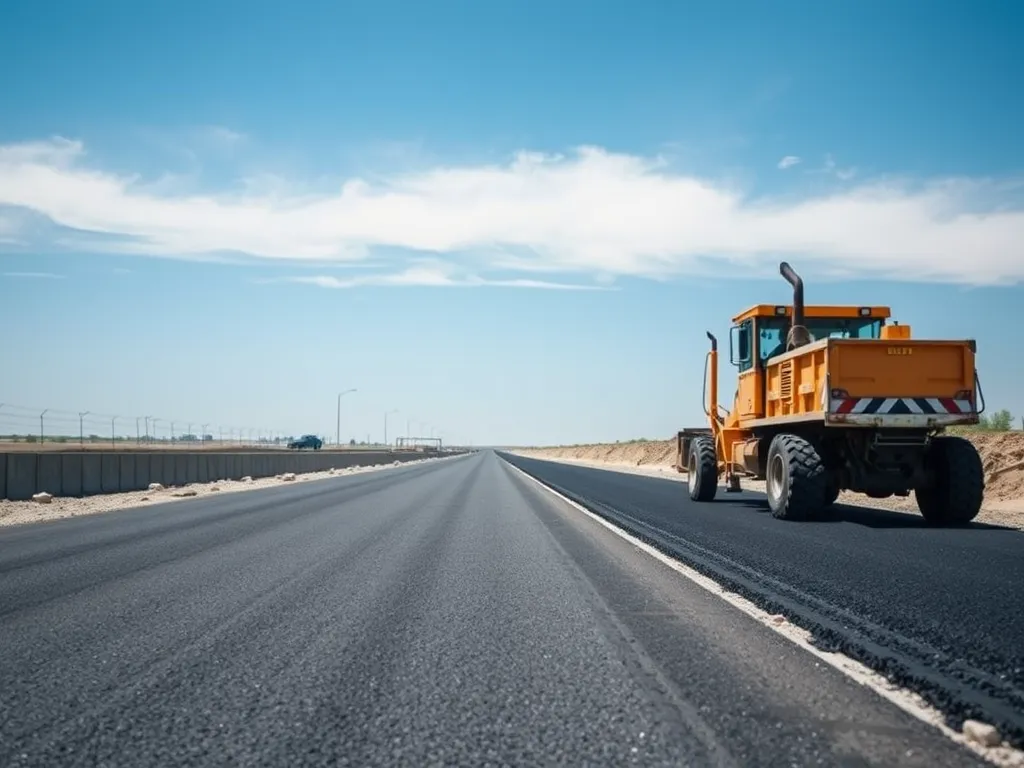 Asphalt paving truck working on a road contributing to local economies