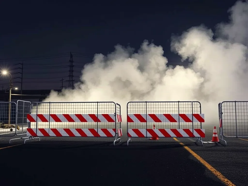 Construction site with asphalt fumes indicating potential cancer risks.