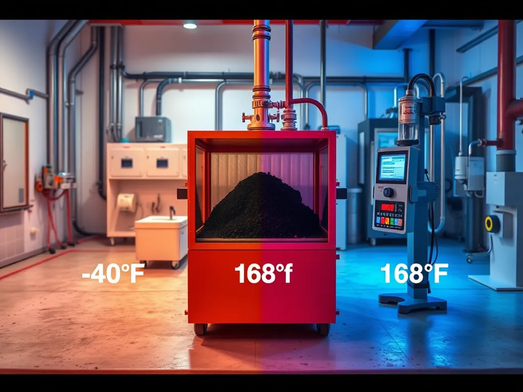 Testing apparatus for different asphalt grading systems at varying temperatures.