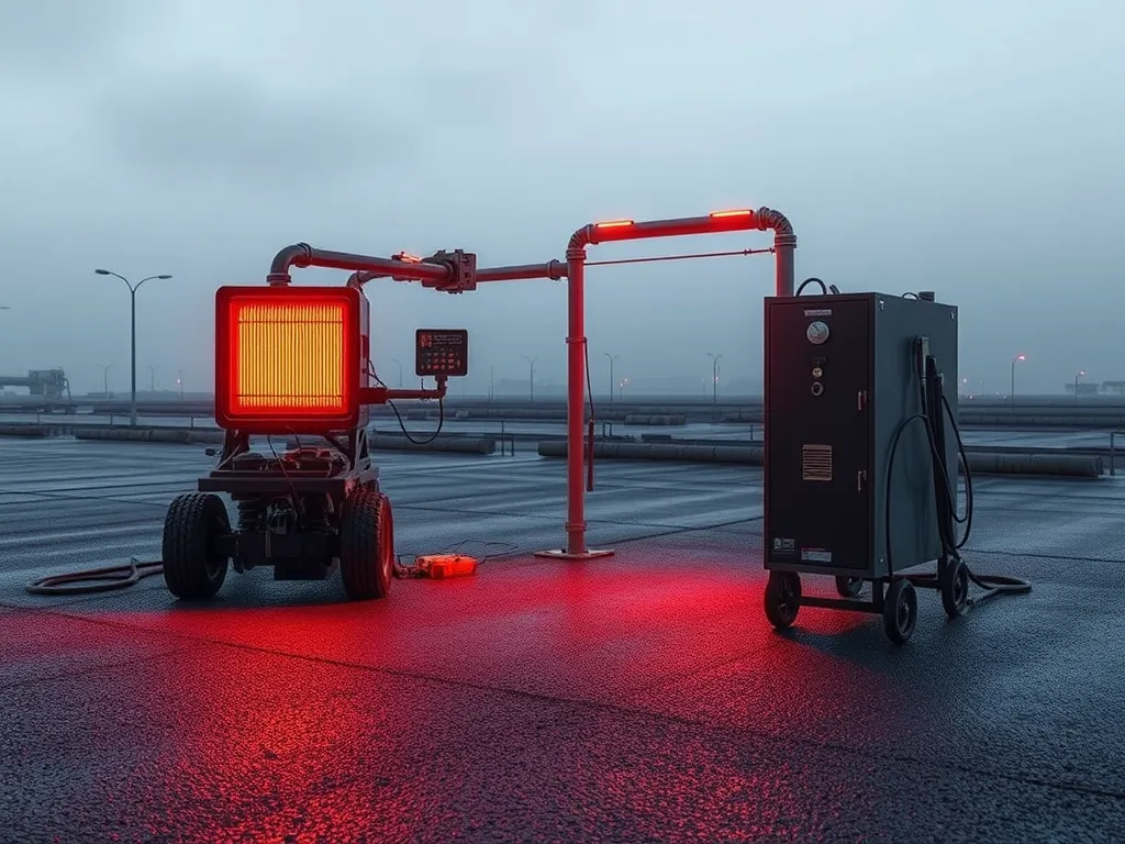 Asphalt infrared heater setup demonstrating proper usage guidelines.