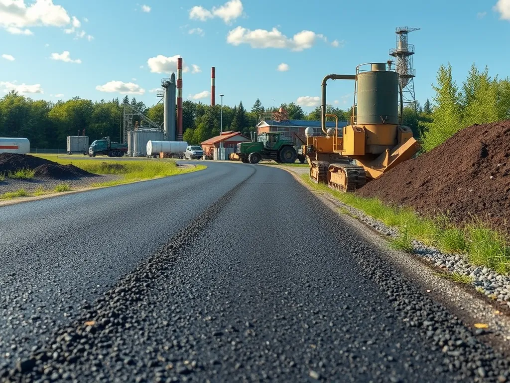 Asphalt paving process showcasing machinery and infrastructure impact.