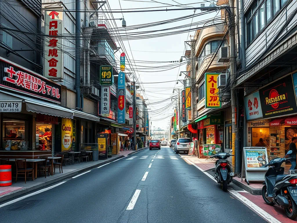 Urban street showcasing asphalt infrastructure, illustrating its role in economic activity.