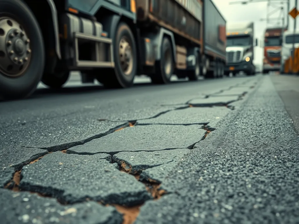 Close-up of cracked asphalt joint illustrating common issues in road surfaces.