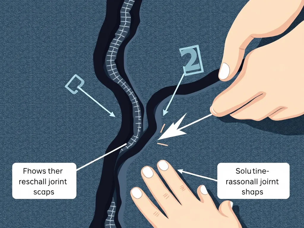 Illustration of common asphalt joint issues and solutions, highlighting repairs and maintenance.