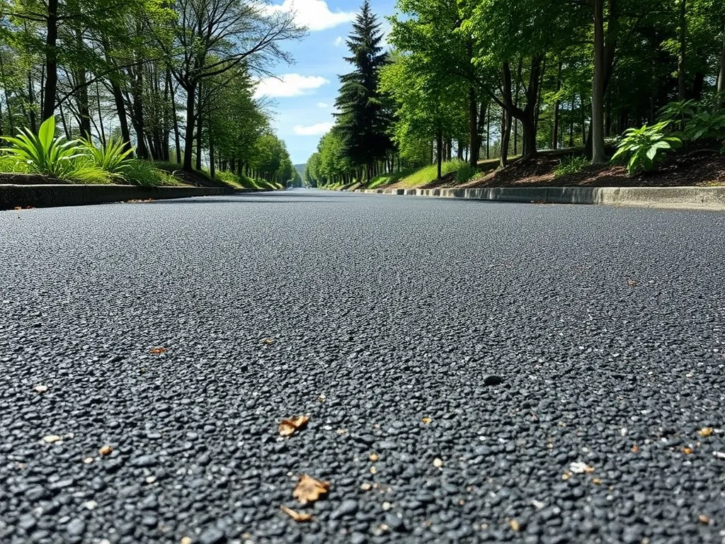 A freshly paved asphalt road showing potential maintenance errors in asphalt care.