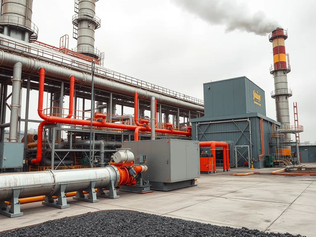 Image of an asphalt manufacturing facility showcasing energy consumption processes.