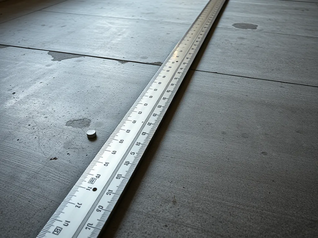 A ruler placed on broken concrete surface, illustrating the assessment for asphalt overlay