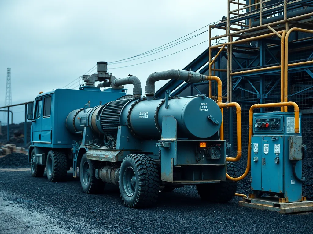 A truck and machinery involved in energy consumption during asphalt production
