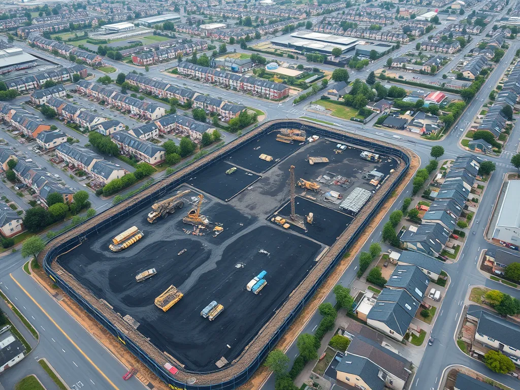 Aerial view of an asphalt recycling site showcasing community benefits and environmental impact