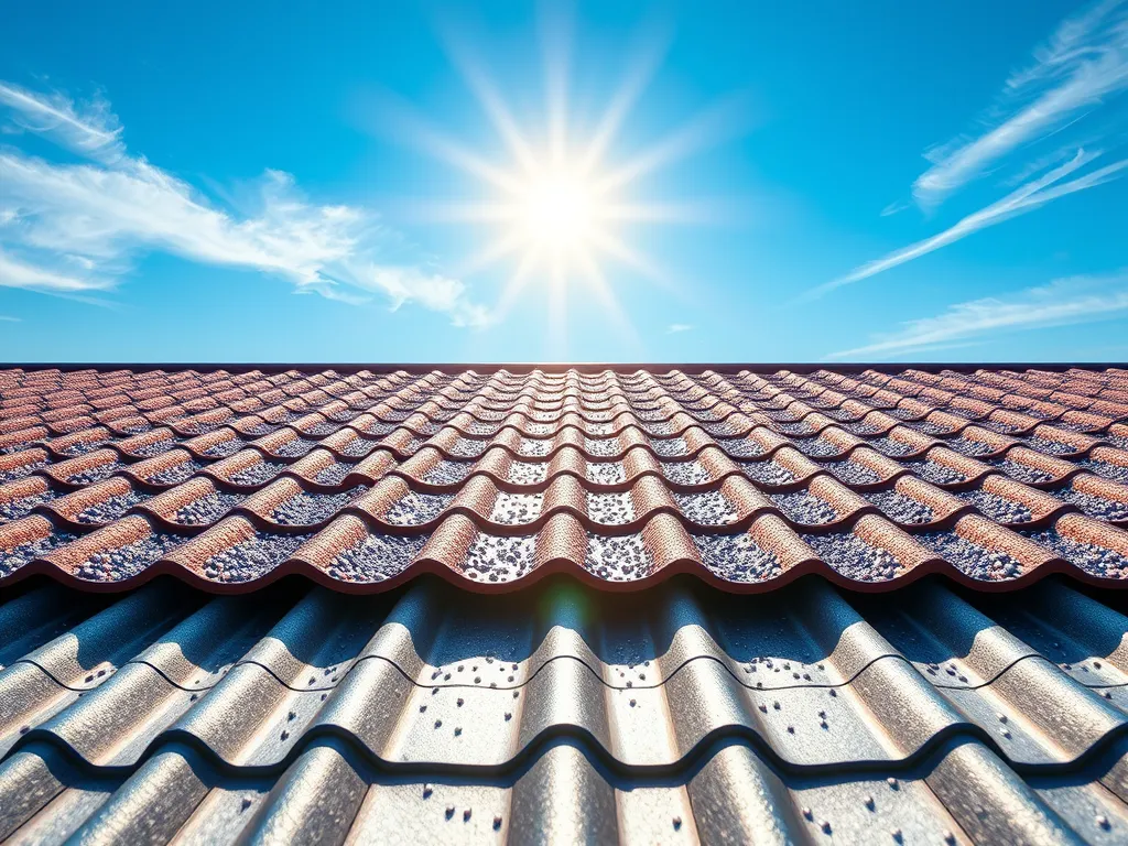 A clear view of an asphalt roof under the sun, showcasing common issues like wear and damage.