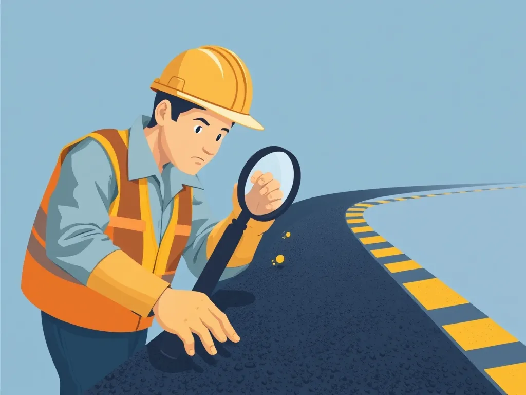 Inspector examining asphalt surface for common testing errors
