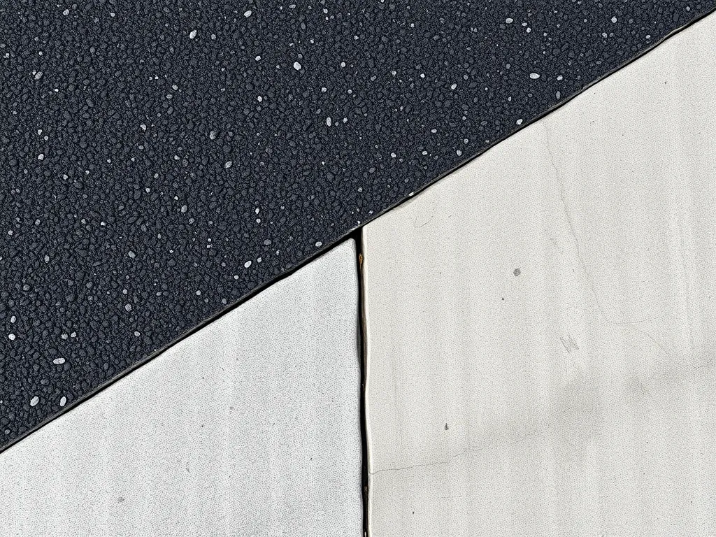 Close-up comparison of asphalt and concrete surfaces, highlighting their durability differences in various environments.