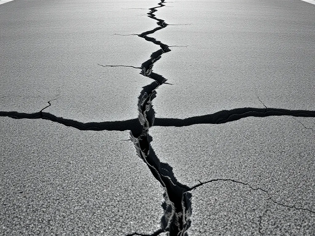 Cracked asphalt surface showing potential water absorption issues.