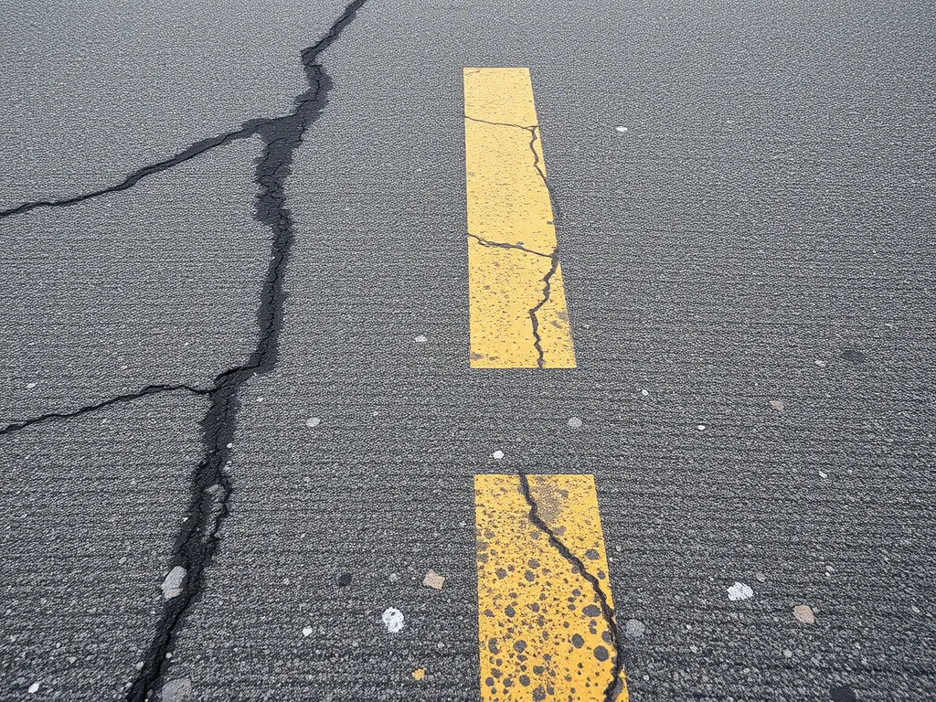 Cracked bitumen surface highlighting lifespan considerations for asphalt roads