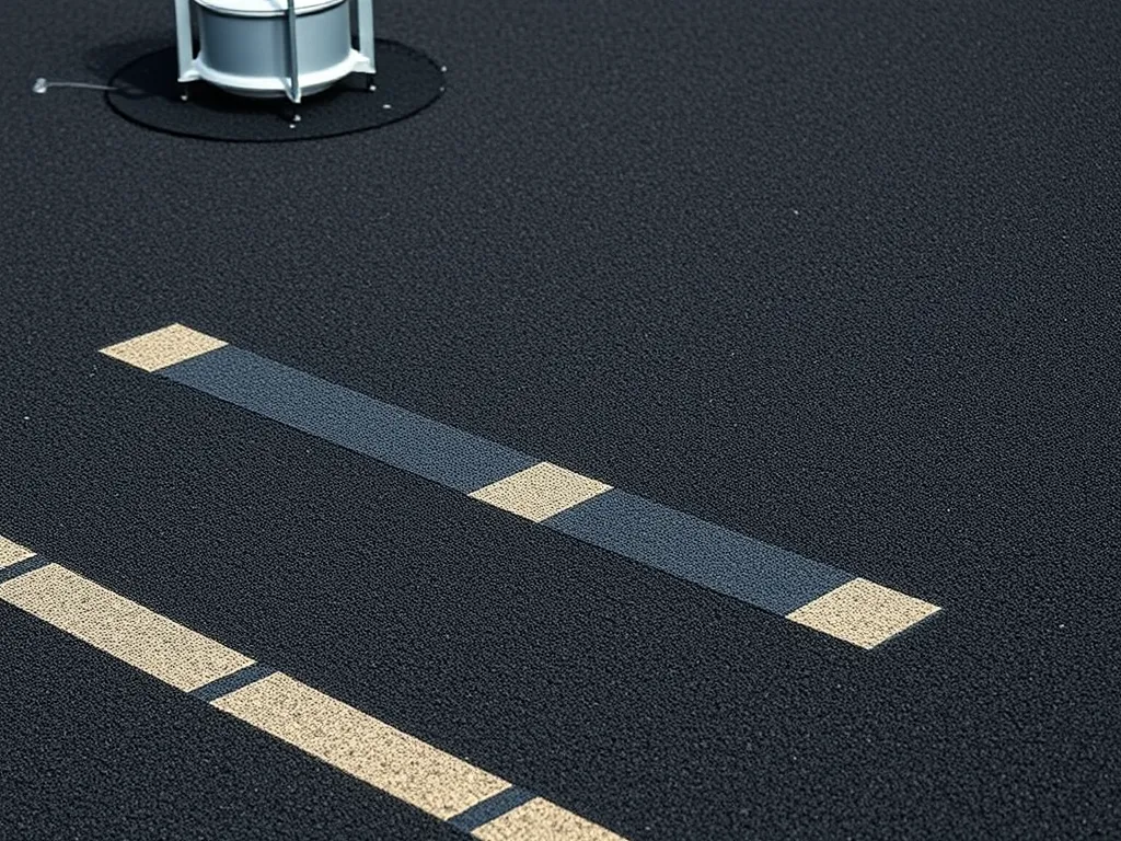Close-up view of a bitumen surface showing lifespan considerations with maintenance markings.