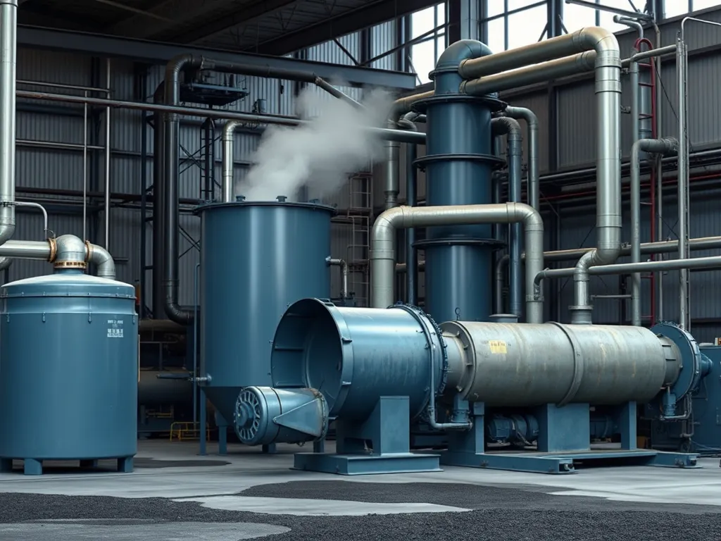 Industrial machinery used in bitumen recycling methods for asphalt production.