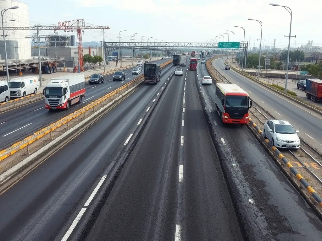 A busy highway showcasing the application of bitumen recycling methods in road construction.